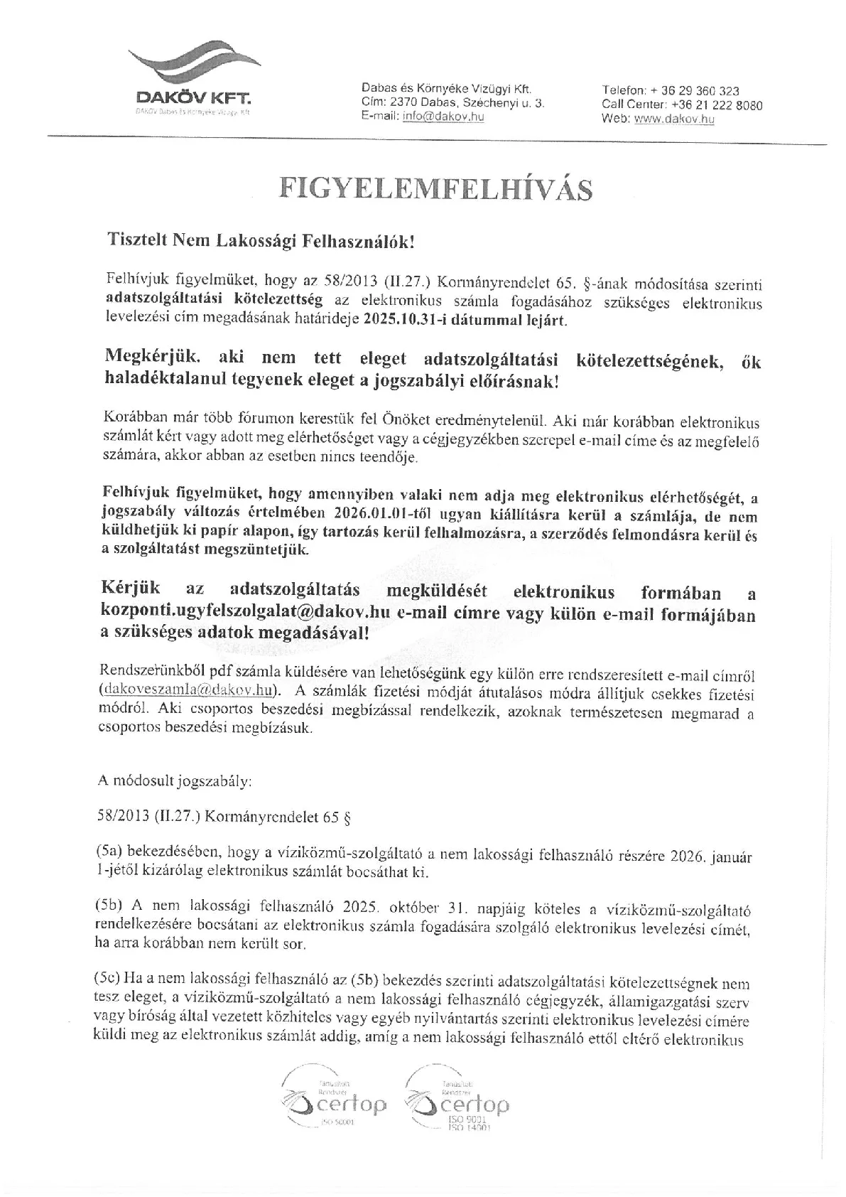 Daköv Kft. Felhívás1